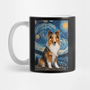 Shetland Sheepdog Dog Breed Painting in a Van Gogh Starry Night Art Style Mug